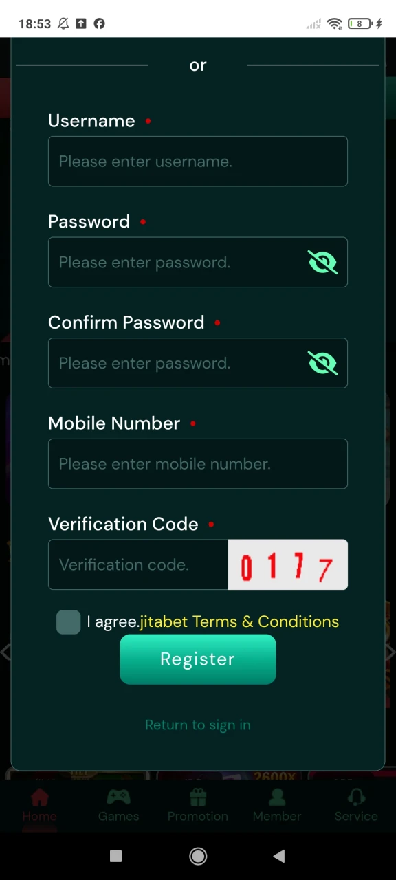 Complete the registration to receive a bonus from Jitabet.